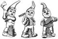 Illustration of three Classic Garden Gnomes Royalty Free Stock Photo